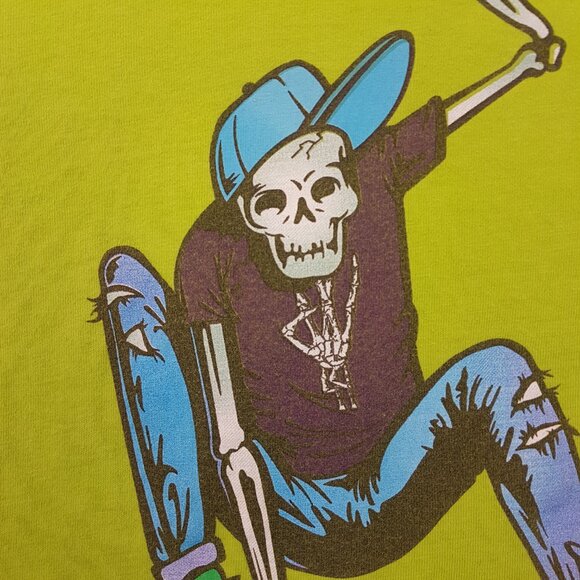 Vintage WEST 49 Tee Shirt Kids Medium US M Skateboard Skeleton Skull Lime Green - Picture 7 of 12